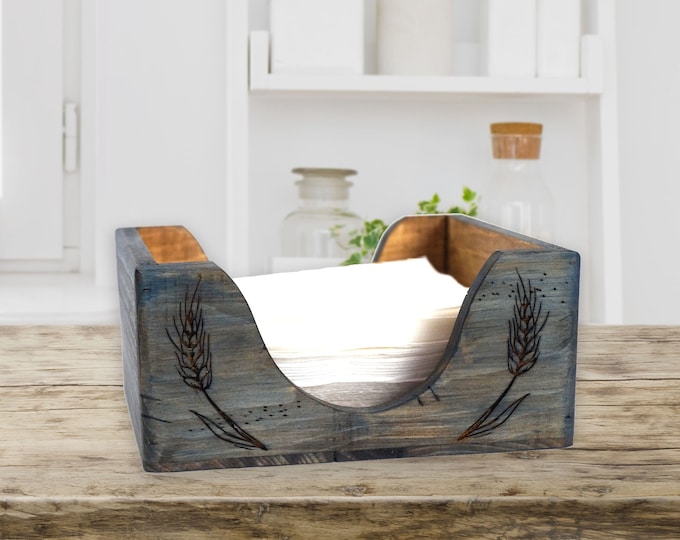 Country Blue Farmhouse Napkin Holder, Rustic Pine Dinner Napkin Holder, Country Wood Tray, Paper Napkin Box, Napkin Dispenser, Napkin Tray
