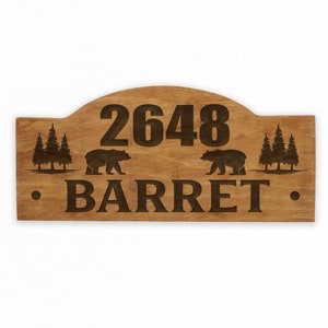 Personalized House Number Sign,  Bear House Number Sign,  Exterior or Interior Name Sign, Northwoods Wall Art,  Family Name, Rustic Art