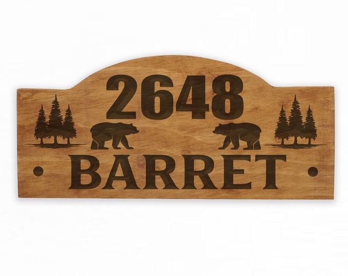 Personalized House Number Sign,  Bear House Number Sign,  Exterior or Interior Name Sign, Northwoods Wall Art,  Family Name, Rustic Art