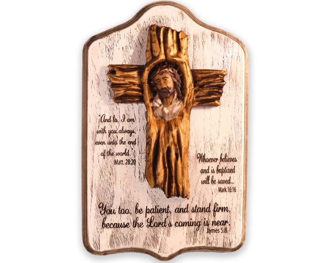 3D Carved Jesus with cross,  Jesus Christ, Hand Painted Christian Art, Scripture Decor, Minister Gift, Christian
