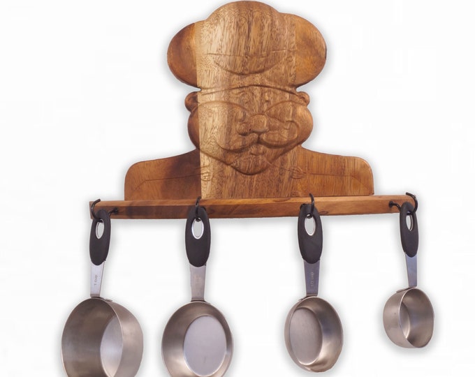 Chef Measuring Cup Holder, Includes Measuring cups, 3D Carved Chef, Measuring Cup Holder, Stainless Steel Measuring Cup Set, Chef Gift Set