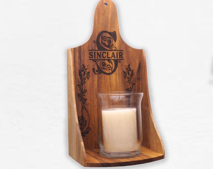 Personalized Candle Holder, Split Font Family Name Sconce, Wall Hanging Sconce, Jar Candle holder, Modern Farmhouse Decor, Acacia Wood