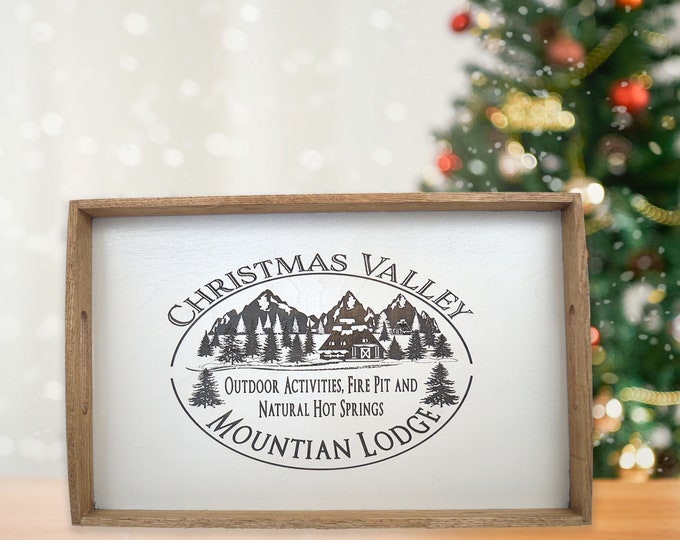Christmas Valley Engraved Tray, Oak Coffee Table Tray, Christmas Tray, Serving Tray, Oak Tray, Decorative Tray, Farmhouse Christmas Decor