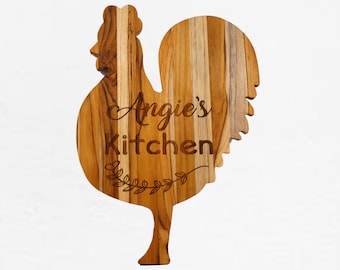 Personalized Rooster Cutting Board, Teak Cutting Board, Cutting Board, Farmhouse Rooster, Kitchen Decor, Wedding, Housewarming Gift,