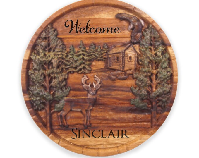 Personalized Northwoods Wall Hanging, Eagle, Deer, Acacia wood Decor, Country Decor, Wedding Gift, Housewarming, Cabin Decor Family Sign