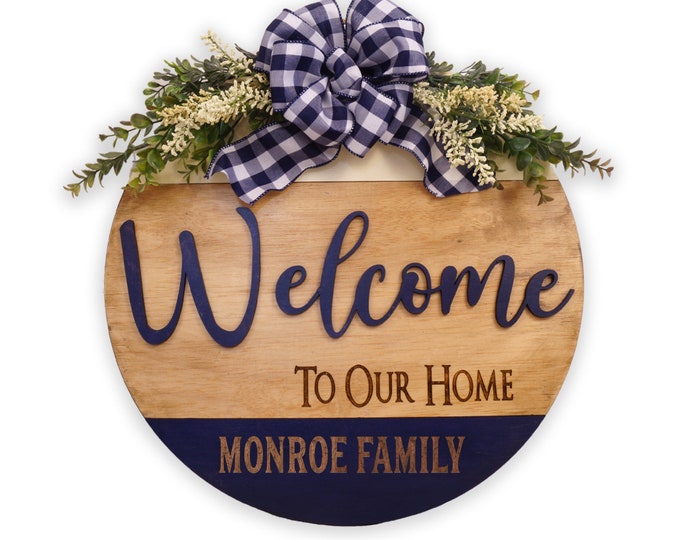 Personalized Round Welcome Sign, Welcome to our Home Sign, Front Door Welcome Sign, Porch Welcome Sign, Wedding, Family Name Sign, Gift