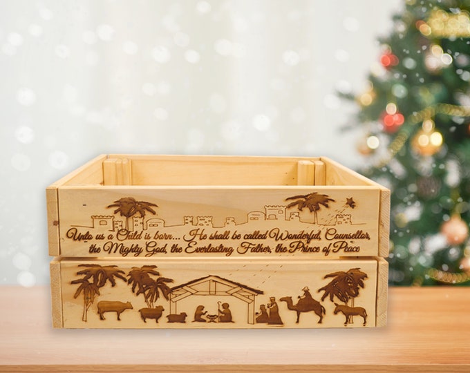 Christmas Nativity Crate, Christmas Crate, Christmas Box, Jesus is Born, Nativity Scene, Bethelem, Manger Jesus in a Manger