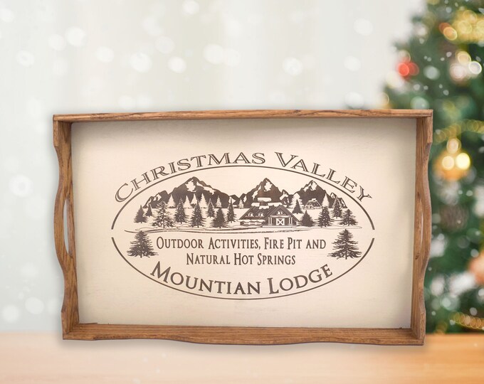 Christmas Valley Engraved Tray, Oak Coffee Table Tray, Christmas Tray, Serving Tray, Oak Tray, Decorative Tray, Farmhouse Christmas Decor