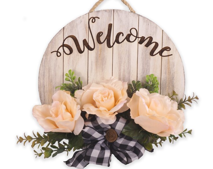 Round Welcome Sign, Floral Sign, Welcome Sign, Front Door Sign, Porch Welcome Sign, Wedding Gift, Farmhouse Door sign, Entryway Sign