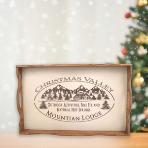 Christmas Valley Engraved Oak Serving Tray: Farmhouse Christmas Decor