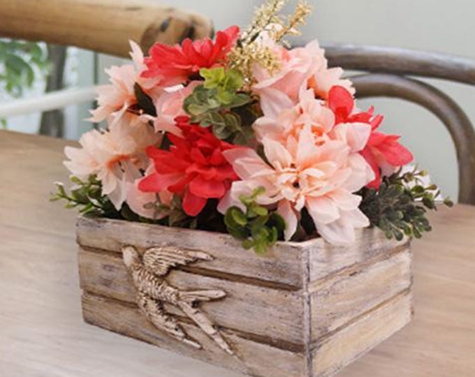 Floral Box with 3D Bird:  Pink Mixed Florals
