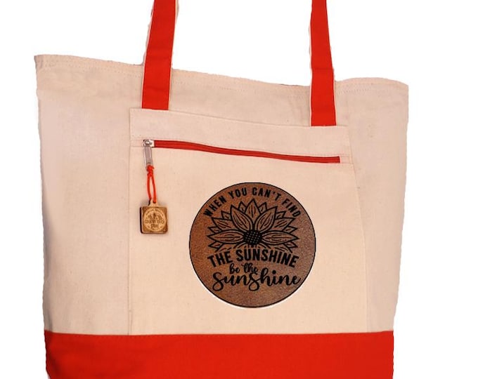 Sunshine Patch Tote Bag with Zip Top and Zip pocket, Large Canvas Tote, Be the Sunshine, Handbag, Shoulder Bag, Beach Bag, Camping Tote