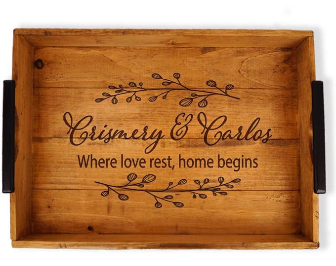Personalized Wood Serving Tray: Custom Engraved Design Choices, Distressed Wood, Gift Ideas