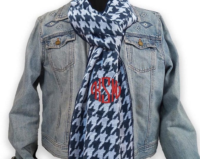 Monogrammed Houndstooth Scarf: Black & Gray Oblong Shawl