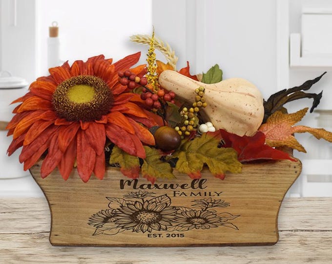 Personalized Rustic Tray: Fall Floral Centerpiece, Pine Wood Decor