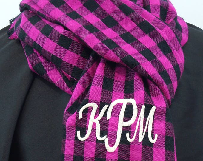 Monogrammed Oblong Scarf, Monogrammed Scarf, Oblong Scarf, Plaid Scarf, Monogram Gifts, Large Scarf, Gifts under 30, Gift for her
