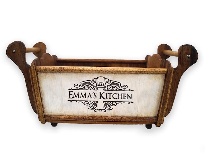 Personalized Acacia Wood Bread Tray: Embroidered Liner, Engraved Gift
