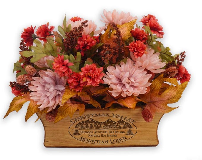 Personalized Rustic Tray filled with a Fall Floral Arrangement:  Fall Florals, Dusty Rose Flowers