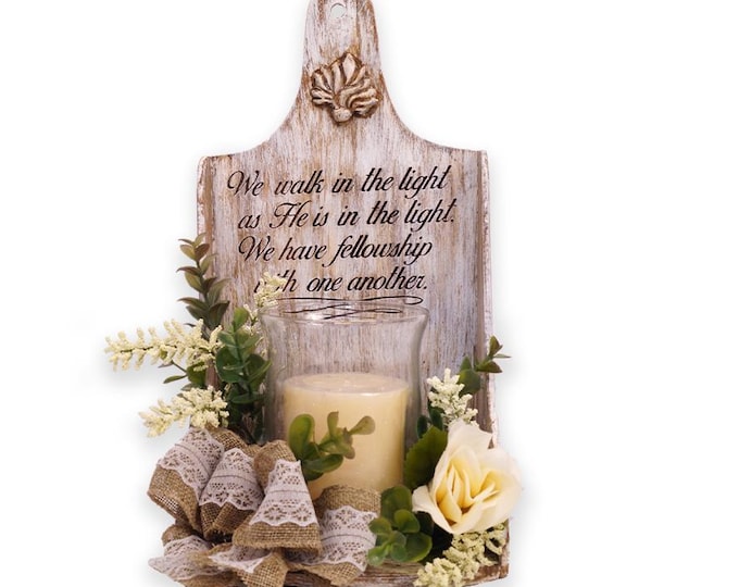 Scripture Candle Holder, 1 John 1:7, Floral Candle Holder, Farmhouse Candle Holder, Wall Hanging Sconce, Jar Candle holder, Farmhouse Decor,