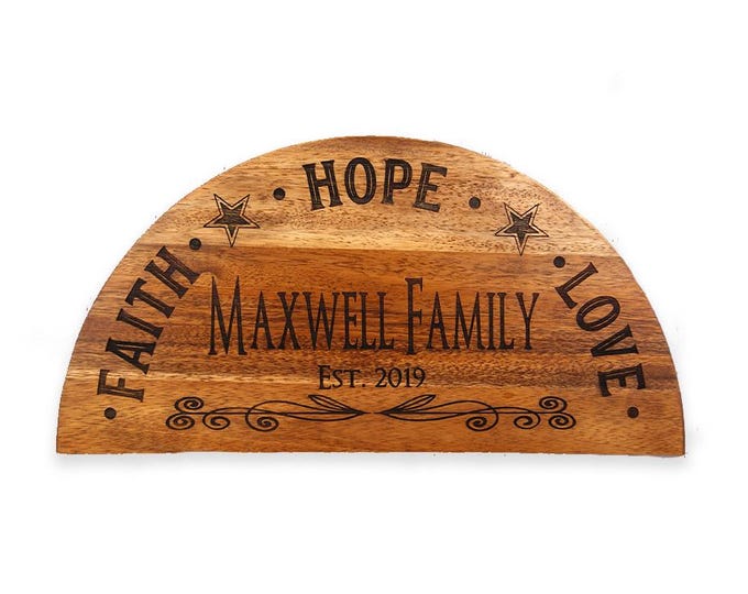 Personalized Sign, Engraved Faith Hope Love Wall Hanging, Family Name Sign, Farmhouse Sign, Home Decor, Wedding Gift, Housewarming Gift