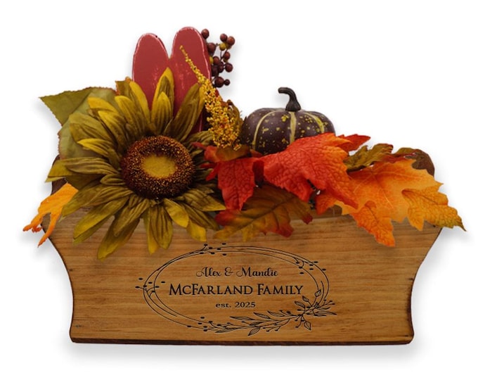 Personalized Rustic Pine Tray: Fall Floral Centerpiece