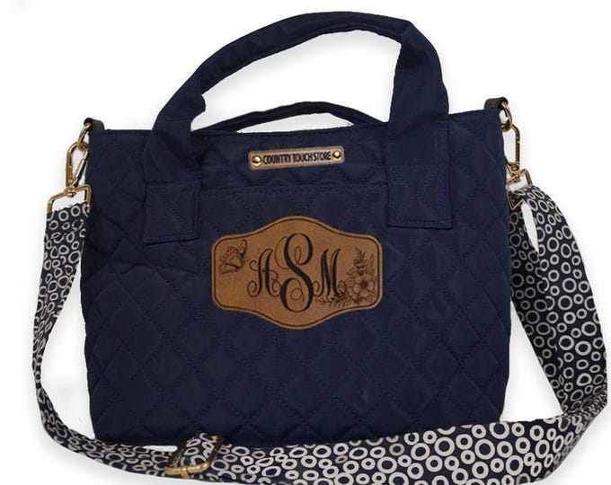 Personalized Purse, Purse with Zip Top and pockets, Faux Leather Patch, Crossbody Bag, Monogrammed Purse, Handbag, Shoulder Bag, Purse,