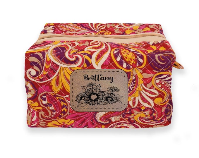 Personalized Quilted Cosmetic Bag: Large Fabric Travel Makeup Bag
