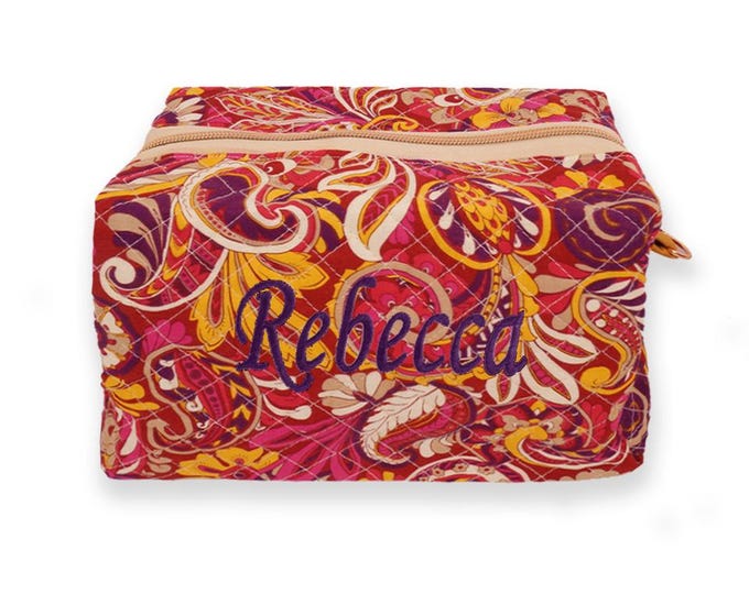 Personalized Quilted Cosmetic Bag: Large Fabric Travel or Home Makeup Bag
