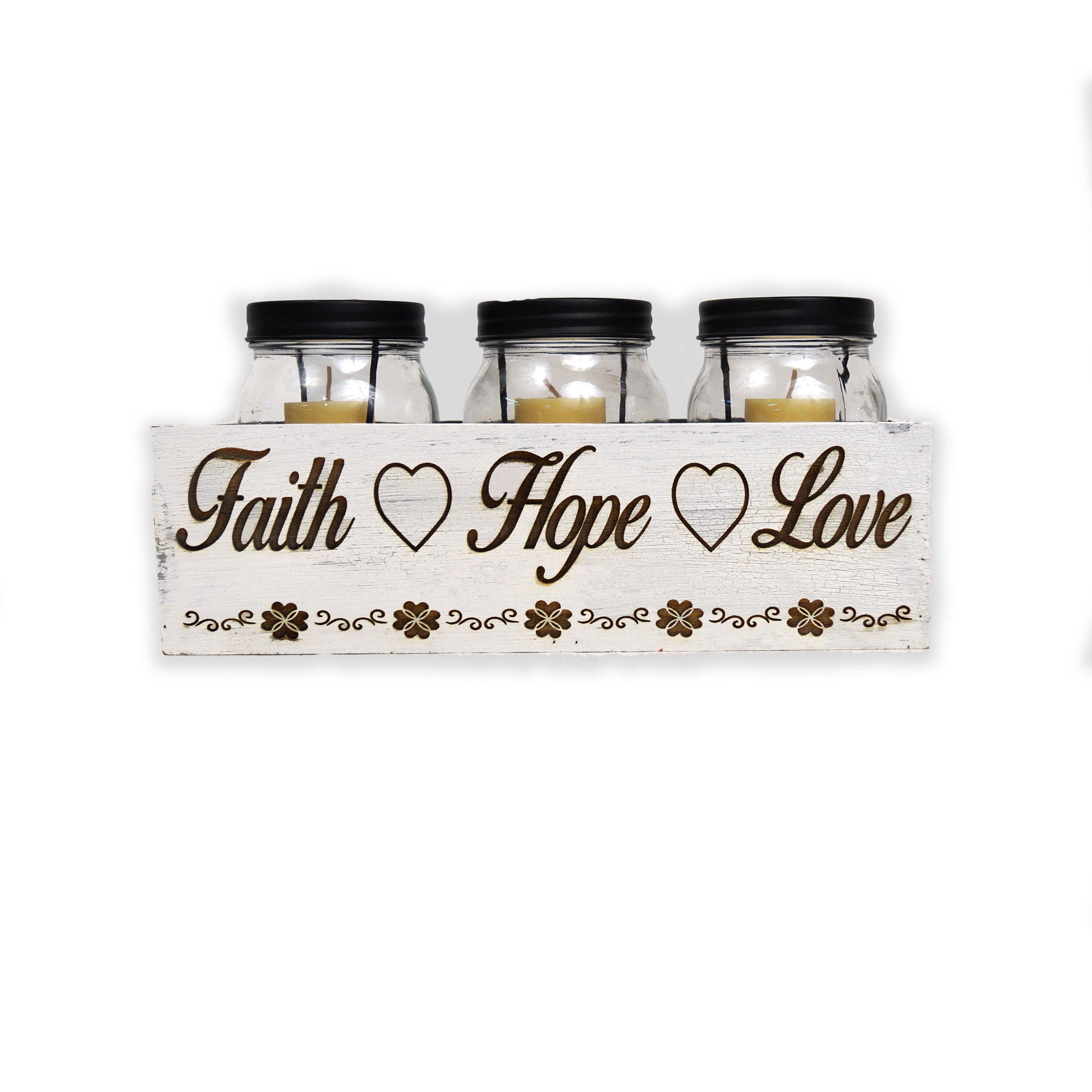 Faith Hope Love Farmhouse Mason Jar Candle Holder, Table Centerpiece