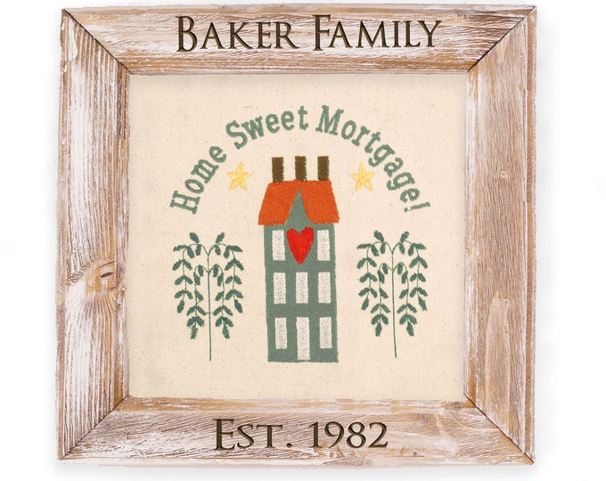 Personalized Home Sweet Mortgage, First Home Gift, Embroidered Art Framed, Customized Wedding Gift, Housewarming Gift, Farmhouse Decor
