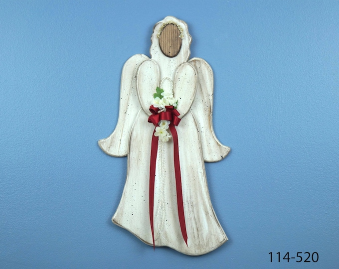 Folk Angel, Country Angel, Distressed Wood Angel, Red Ribbon Angel, Floral Angel, Antiqued Angel, Rustic Angel, Farmhouse Angel