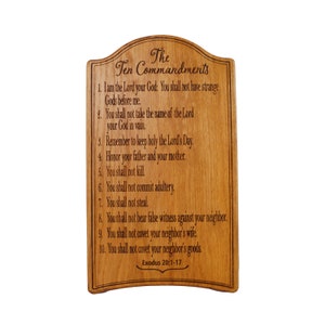Laser Engraved Oak Ten Commandments Plaque - Christian Scripture Art