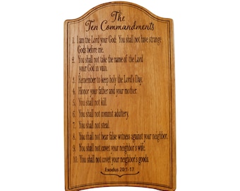 Lasergegraveerde plaquette met tien geboden van eikenhout - christelijke schriftkunst