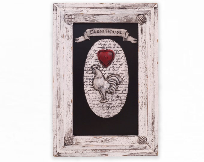 Farmhouse Rooster in Rustic Frame, Framed Art, Cottage Decor, Farmhouse style, Country Decor, Home Decor, Wedding Gift, Housewarming Gift