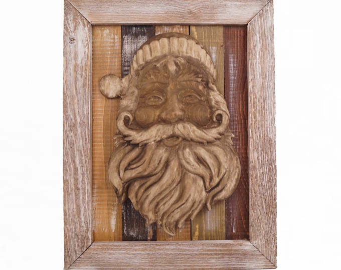 Santa 3D Art, Carved Santa in Rustic Frame, Farmhouse Christmas Decor, Country Decor