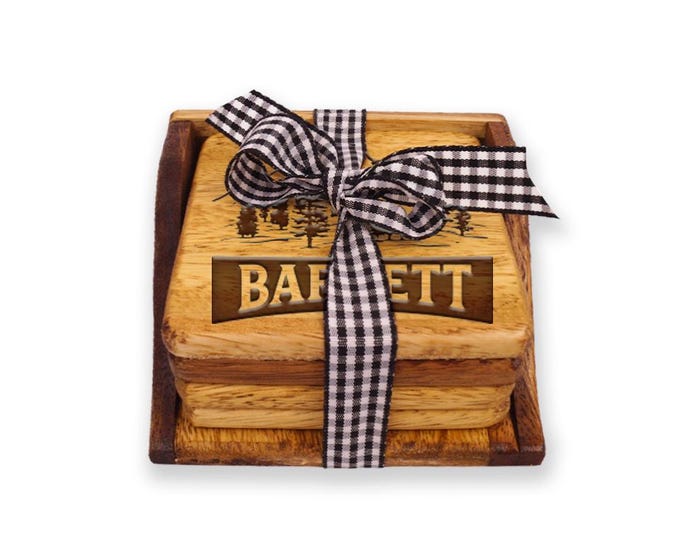 Personalized Acacia Wood Coasters:  Coaster Set of Four with tray