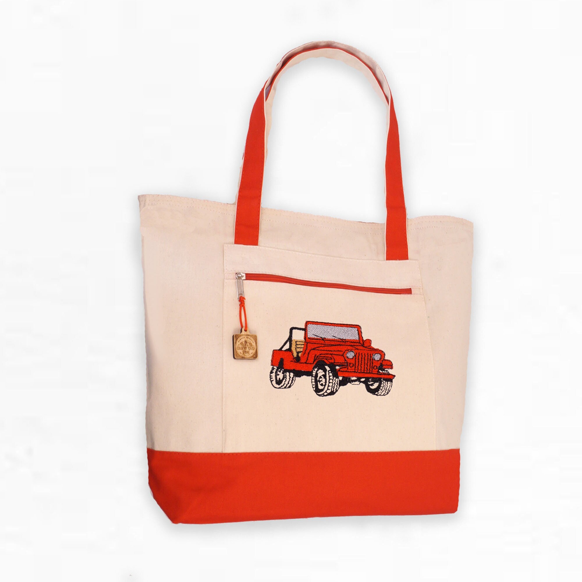 4x4 Vehicle Tote Bag with Zip Top and Zip pocket, Large Canvas Tote, Handbag,  Shoulder Bag, Purse, Beach Bag, Camp Tote