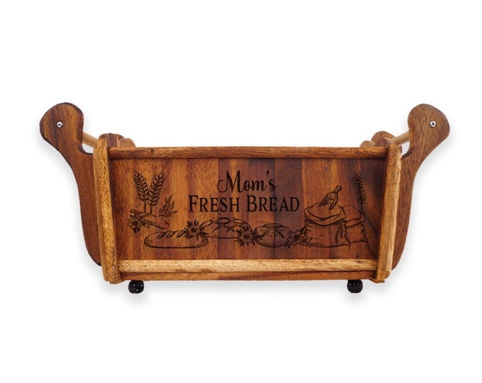 Personalized Acacia Wood Bread Tray: Embroidered Liner, Custom Engraved