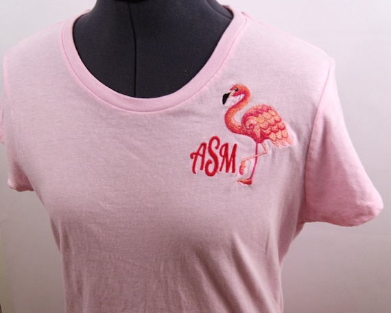 Embroidered Flamingo T-Shirt: Personalized Monogrammed Pink Tee