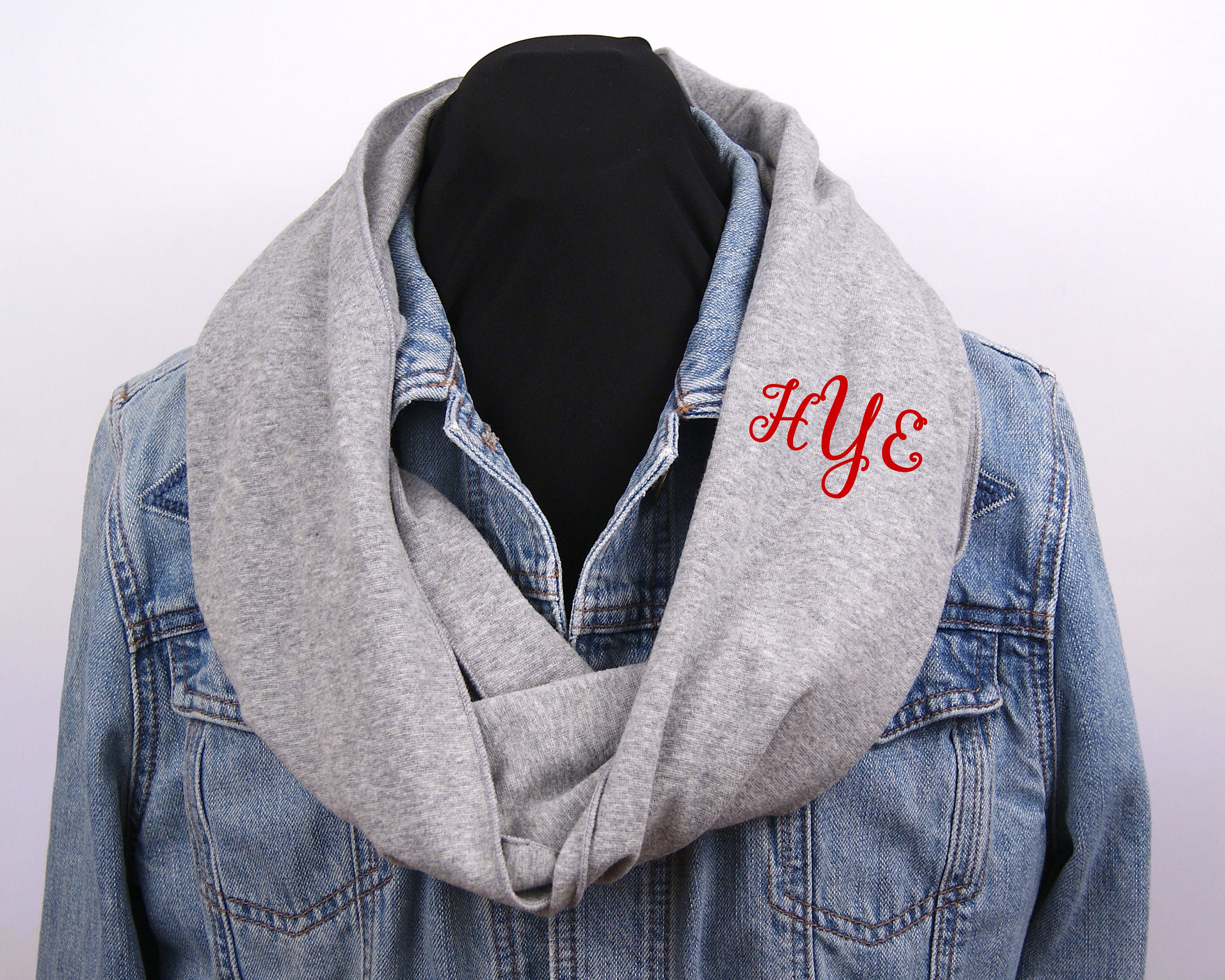 Monogrammed Infinity Scarf, Tee Shirt Scarf, Gray Jersey Infinity Scarf