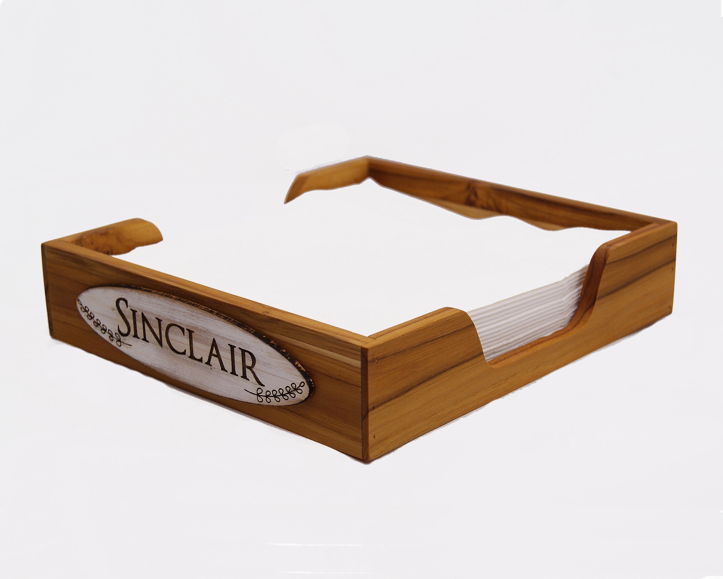 Teak Dinner Napkin Tray, Personalized Laser Etched Napkin Tray, Teak