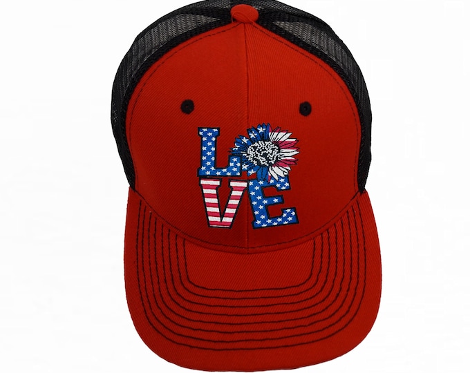LOVE Flag Trucker Hat, USA hat, American Flag Design Hat, Trucker Hat