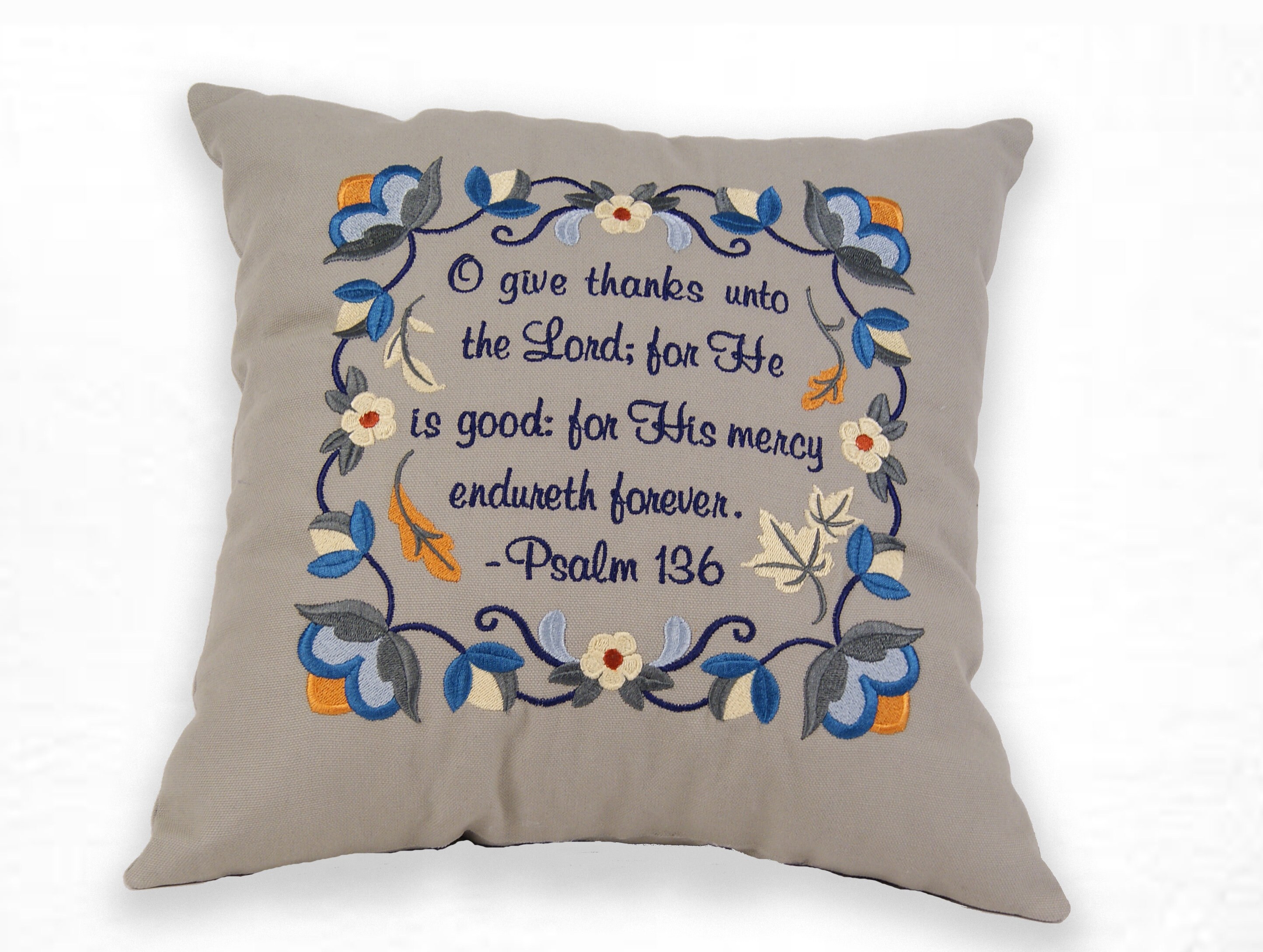 Scripture Throw Pillow, Cushion, Embroidered Throw Pillow, Psalm 136