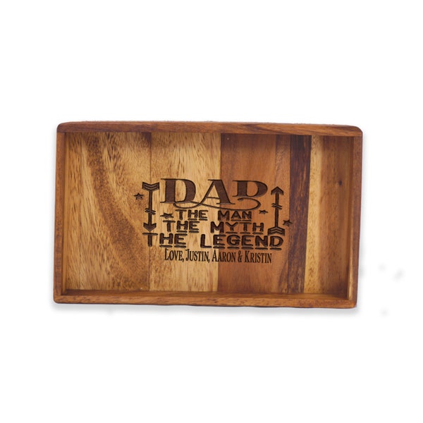 Personalized Valet Tray, Gentlemen's Tray, Father's day gift, Acacia Wood Tray, Decorative Trinket Tray, Bedroom Tray, Dad Legend
