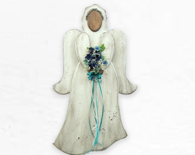 Farmhouse Style Angel, Country Wooden Angel, Distressed Wood Angel, Floral Angel, Antiqued Angel, Angel Wall Hanging, Rustic Angel