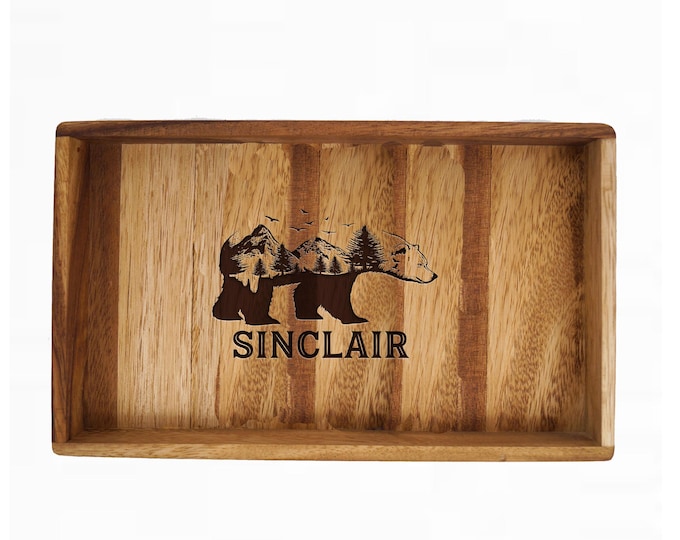 Personalized Acacia Wood Valet Tray: Engraved Trinket Tray, Wedding Dresser Tray, Ring Tray