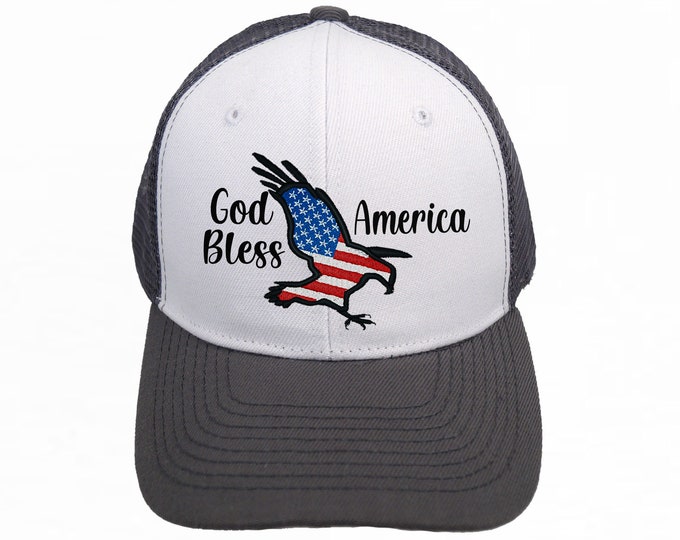 God Bless America Trucker Hat, American Flag Eagle Trucker Hat,  Trucker Hat, Trucker Cap, America Accessory