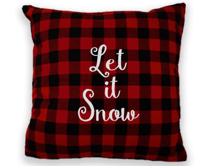 Let is Snow, Buffallo Plaid Throw Pillow, Embroidered Pillow, Christmas Cushion, Christmas Decor, Housewarming Gift, Christmas Gift