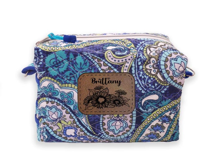 Personalized Quilted Cosmetic Bag: Large Fabric Travel Makeup Bag