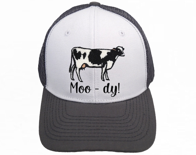 Moo-dy Cow Trucker Hat, Cow Hat, Trucker Hat, Trucker Cap, Farm Hat, Farmer's hat, Moody Cow